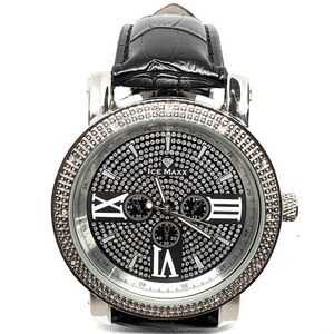 Ice Maxx Silver Quartz Watch Bezel Diamonds Bling Black Leather NWOT New Battery